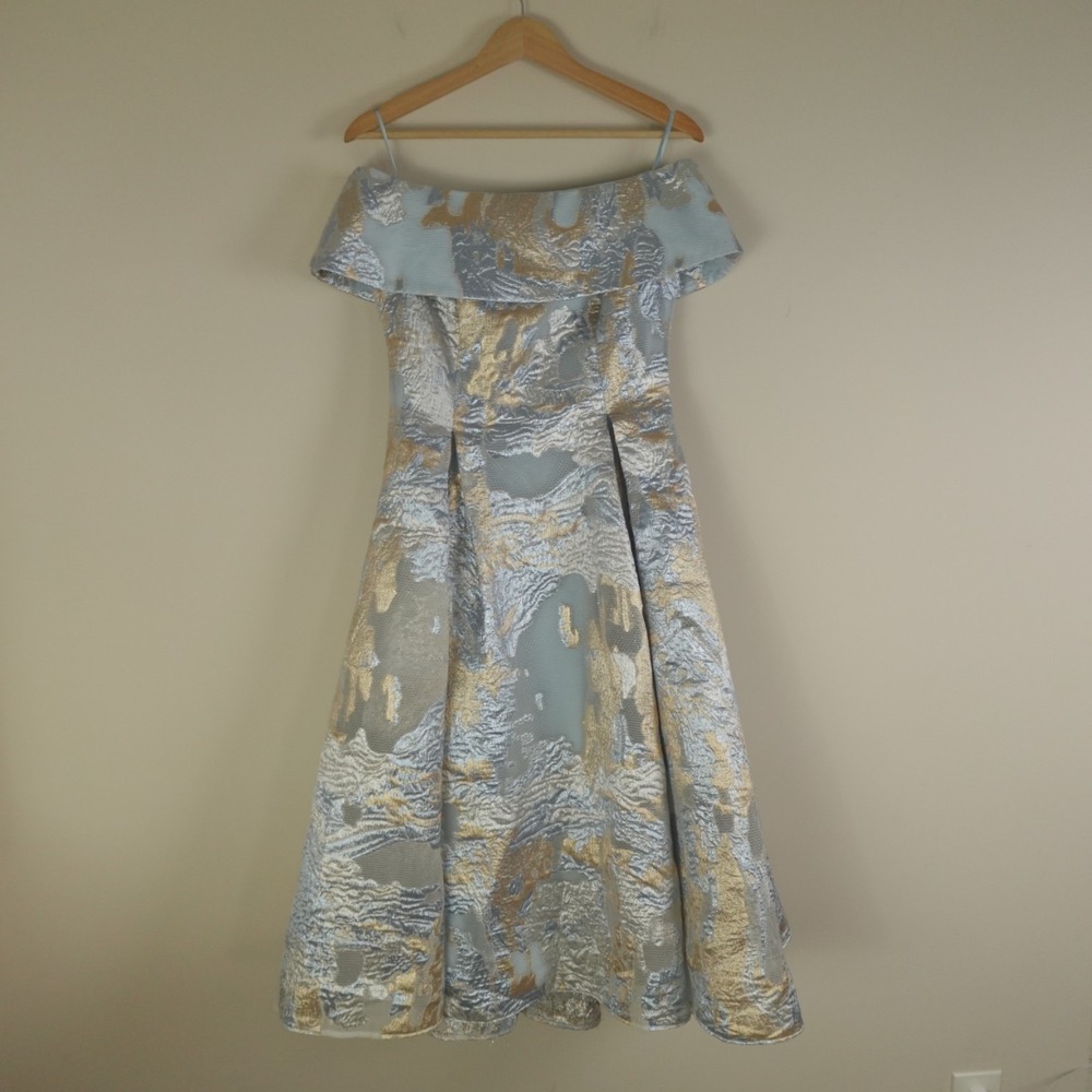 John Paul Ataker Dress Fil Coupe‎ Jacquard Midi Off Shoulder